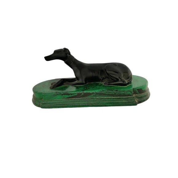 Dog Figurine Metal Greyhound Whippet on Green Marbled Base Vintage Decor - Picture 1 of 7